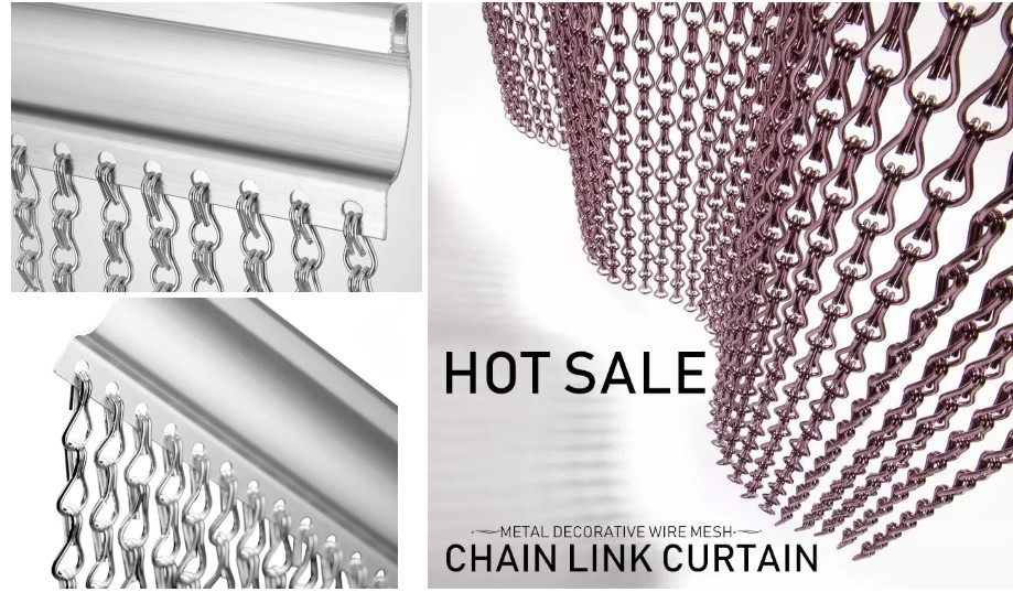 1.9 MM Wire Room Divider Chain Link Curtain With Logo And Pattern