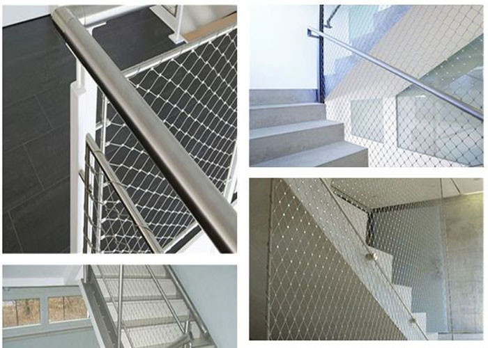 Fall Prevention 316 Inox Cable Staircase Netting Flexible SS Rope Mesh Ferruled